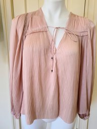 Ulla Johnson Shimmery Silk Crepe Light Pink Blouse With Peasant Sleeves