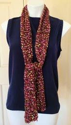 Designer Navy Sleeveless Shirt (size S) Paired With Colorful Scarf