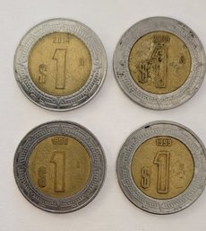 (4) $1.00 Mexican Peso's Estados Unidos Mexicanos 1998,1999,2009,2014