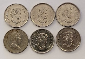 (6) Canadian Nickels 2016,2011,2008,1979,2006,2005