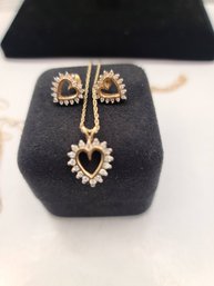 10K Gold Hearts With CZ Stones Necklace And Earrings
