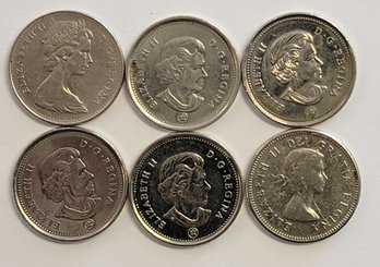 (6) Canadian Nickels 1972,2009,2015,2009,2011,1964