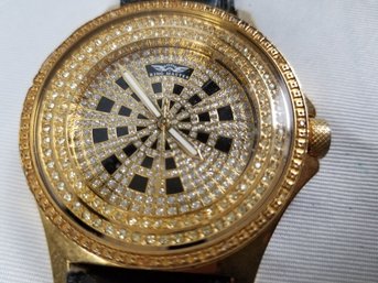 King Master Genuine Diamond Men's Gold Faced Watch