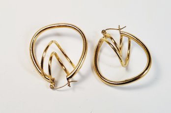 Unique 14k  Yellow Gold Modern Hanging Hoop Earrings