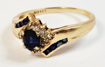 Vintage 14k  Yellow Gold Sapphire And Diamond  Ring