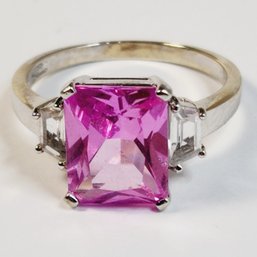 14k White Gold Large Beautiful Pink Ice Stone Ring