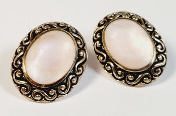 Vintage Sterling Silver Mother Of Pearl Glowing Earrings