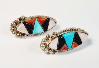 Native American  Sterling Silver Stone Inlay  Earrings (vintage)