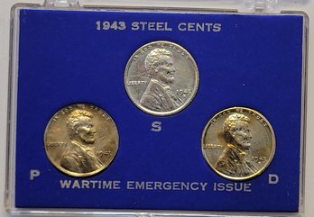 1943 Steel Penny Set WARTIME EMERGENCY ISSUE MINTS P,S,D