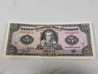 Ecuador 5 Sucres Banknote Money