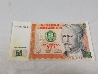 Peru 100 Intis 1987 Banknote Money