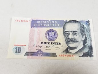 Peru 10 Intis 1987 Banknote Money