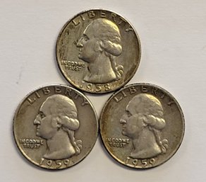 3 Washington Quarters 1958,(2)1959