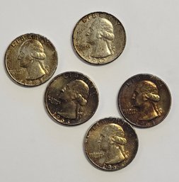 5 Washington Quarters (2) 1964 (2)1963, 1962