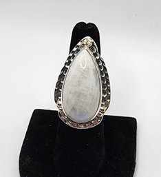 Pear Shaped Rainbow Moonstone Sterling Silver Ring