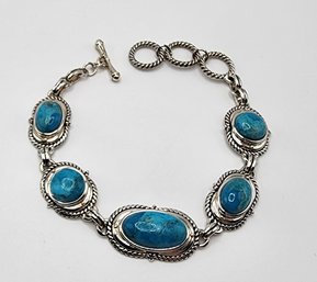 Turquoise Cabochon, Rhodium Over Sterling Bracelet