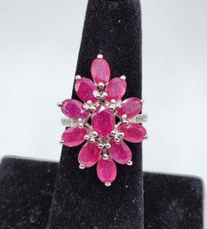 Red Mahaleo Ruby & White Zircon, Rhodium Over Sterling Ring