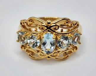 Glacier Blue Topaz, 18k Yellow Gold Over Sterling Ring