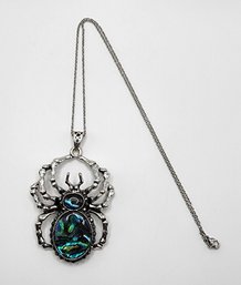 Large Spider Pendant Necklace With Abalone Shell In Stainless