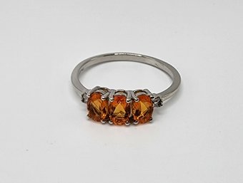 Fire Opal & Diamond Ring In Platinum Over Sterling