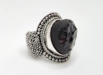 Bali, Rough Cut Rhodolite Garnet Ring In Sterling