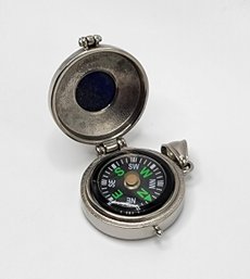 Lapis Lazuli Openable Pendant Necklace With Compass In Stainless