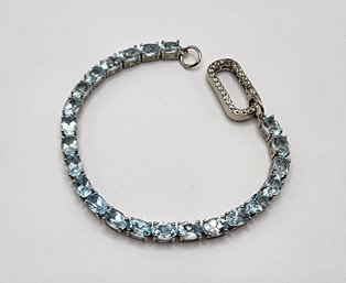 Sky Blue Topaz, White Zircon Bracelet In Platinum Over Sterling