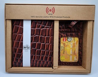 Brown RFID Blocking Genuine Leather Travel Document Holder & Luggage Tag