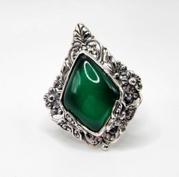 Bali Green Onyx Ring In Sterling Silver