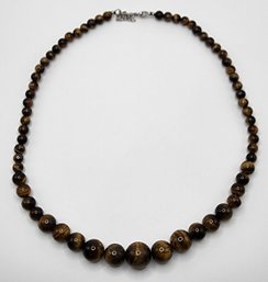 Yellow Tigers Eye Beaded Necklace In Stainless