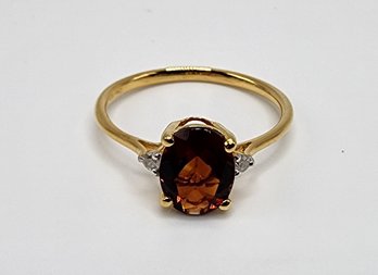 Cherry Citrine & Diamond Ring In Yellow Gold Over Sterling