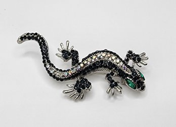 Blue Rhinestone Lizard Brooch