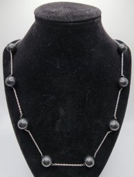 Shungite, Natural Black Spinel Beaded Necklace In Rhodium Over Sterling