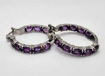 Amethyst Inside Out Hoop Earrings In Stainless