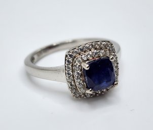 Masoala Sapphire, White Zircon Ring In Platinum Over Sterling