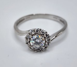 Brilliant Cut Moissanite Halo Ring In Platinum Over Sterling