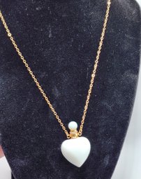 Opalite Perfume Heart Bottle Necklace In Gold Tone