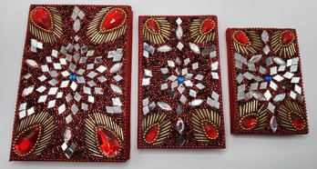 Set Of 3 Red Beaded Diaries