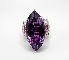 Amethyst & Rhodolite Garnet Ring In Platinum Over Sterling