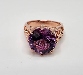 Brazilian Amethyst Quantum Cut, 18k Rose Gold Over Sterling Ring