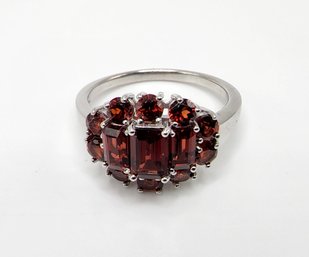 Beautiful Red Garnet, Rhodium Over Sterling Ring