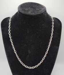 Pretty Sterling Silver Oval Rolo Hammered Chain Necklace From Italy