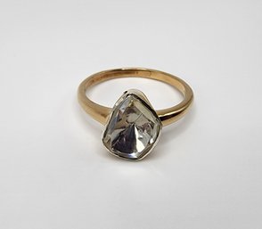 Moissanite Ring In Polki Cut 14k Yellow Gold Over Sterling