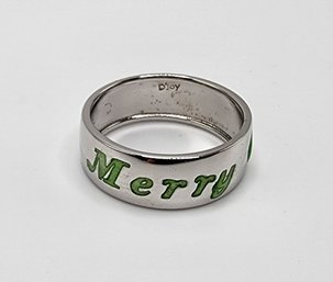 Glow In The Dark Merry Christmas Band Ring In Sterling Size 8