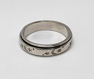 Size 10 Stars & Moon Spinner Ring In Sterling