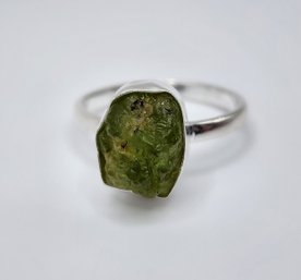 Rough Cut Natural Peridot Ring In Sterling Silver