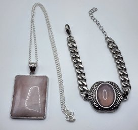 Rose Quartz Pendant Necklace & Bracelet