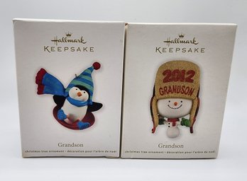 Lot Of 2 Vintage Hallmark Grandson Christmas Ornaments