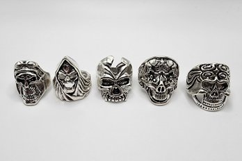 Lot Of 5 Men's Novelty Skull Rings