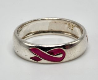 Vintage Pink Breast Cancer Awareness Sterling Silver Ring